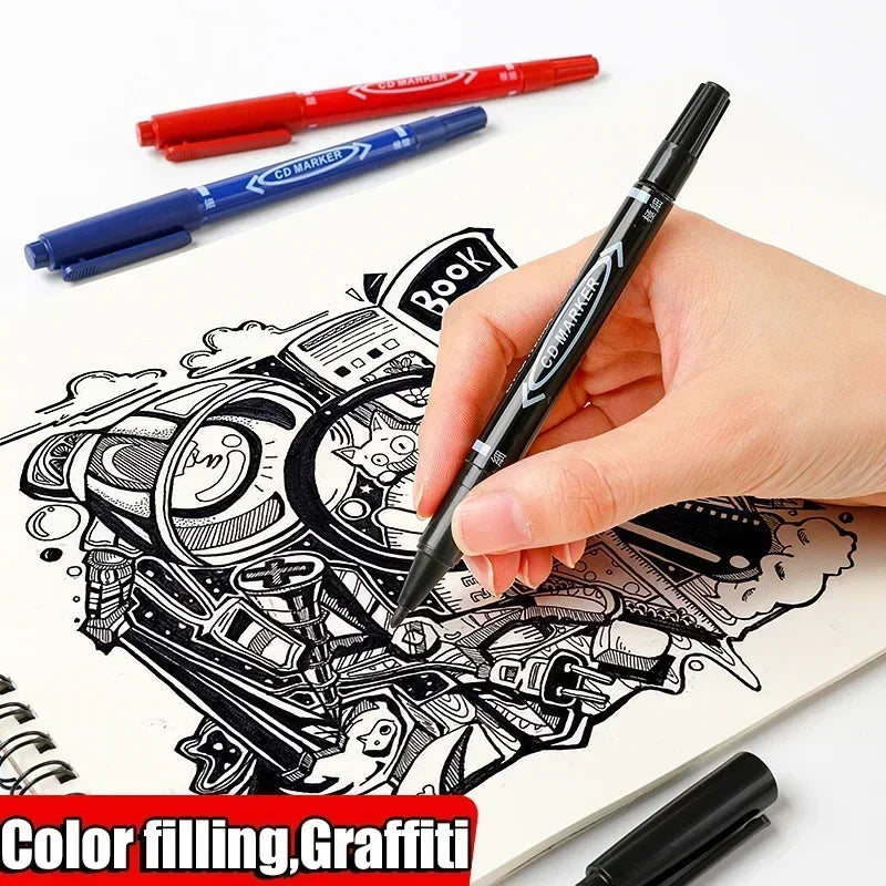 Buy The Best By Artsulli - Art is Long Life Short - 10Pcs Double Tip Permanent Markers Pens Waterproof Oily Fine Black Painting Marker