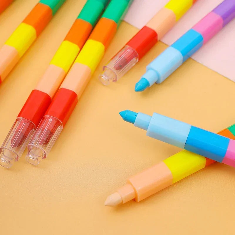 Buy The Best By Artsulli - Art is Long Life Short - 12-Color Building Block Crayons Fun Rainbow Color Stackable Drawing Graffiti Pen