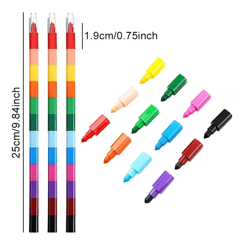 Buy The Best By Artsulli - Art is Long Life Short - 12-Color Building Block Crayons Fun Rainbow Color Stackable Drawing Graffiti Pen