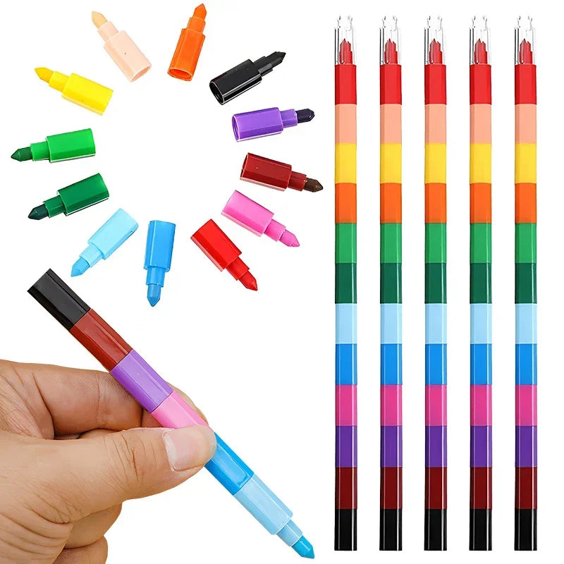 Buy The Best By Artsulli - Art is Long Life Short - 12-Color Building Block Crayons Fun Rainbow Color Stackable Drawing Graffiti Pen