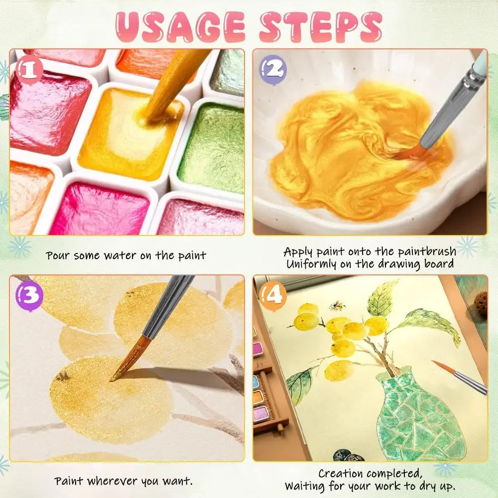 Buy The Best By Artsulli - Art is Long Life Short - 20/24/60/72-Color Metal Watercolor Painting Set New Portable Box With Sparkling Pearl