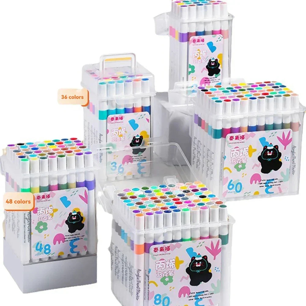 Buy The Best By Artsulli - Art is Long Life Short - 24/36/48/60/80Pcs Acrylic Colors Markers Painting Pen DIY Drawing for Card Rock Wood