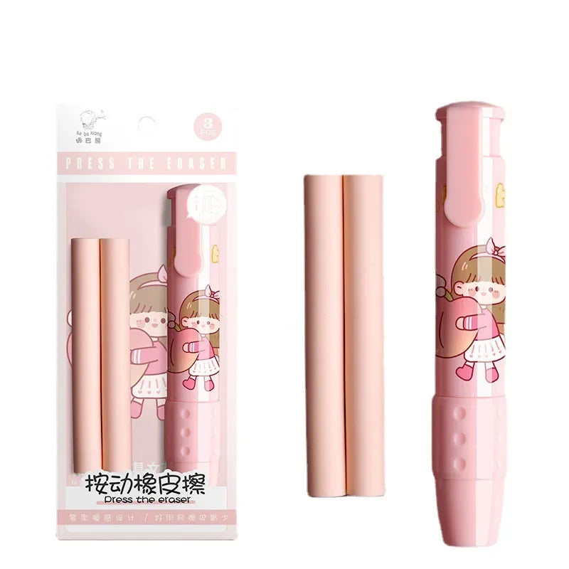 Buy The Best By Artsulli - Art is Long Life Short - 3in1 Press Eraser Pen Set Cute Retractable Rubber Push-pull Mechanical Stationery