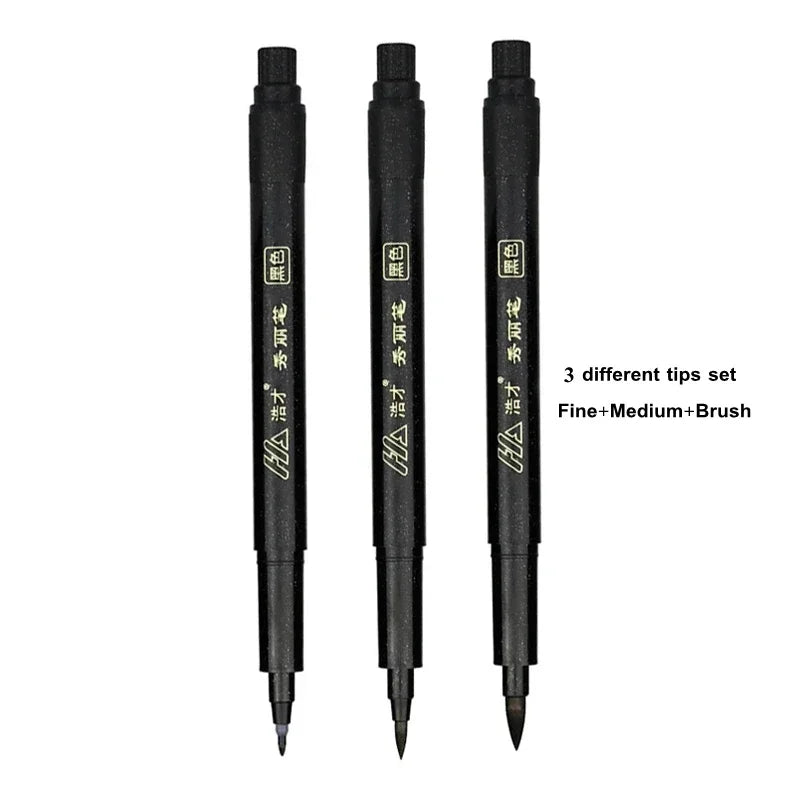 Buy The Best By Artsulli - Art is Long Life Short - 3pcs/lot Calligraphy Pen Brush Hand Lettering Black Ink Markers Writing Office School