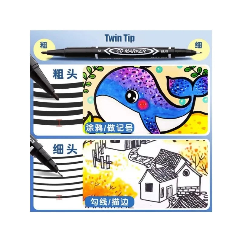 Buy The Best By Artsulli - Art is Long Life Short - 6/12Pcs Twin Tip Permanent Marker Black/Blue/Red Oil Pen Fine Nid Ink Stationery School