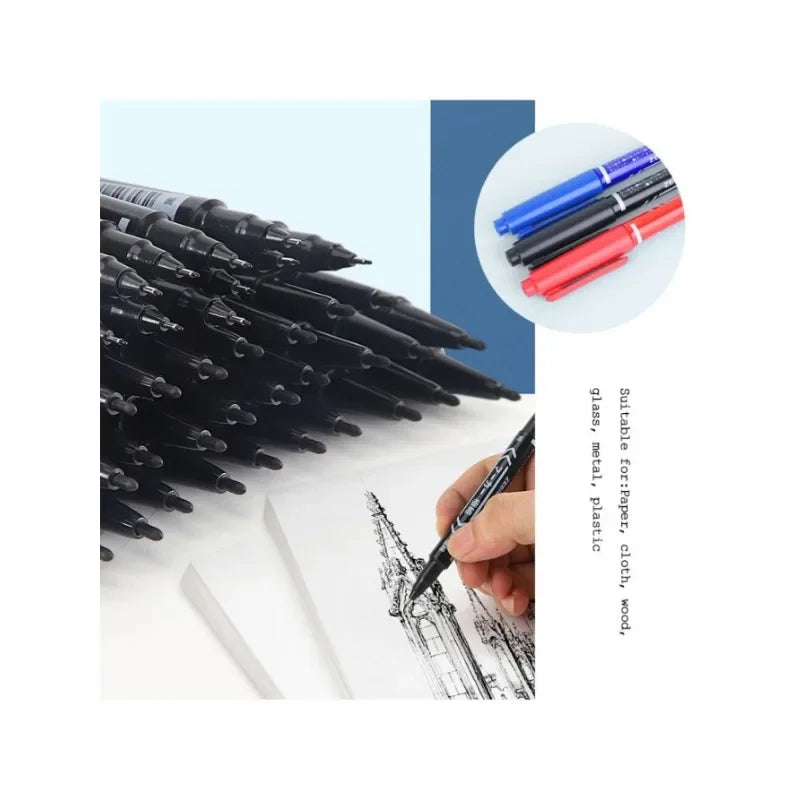 Buy The Best By Artsulli - Art is Long Life Short - 6/12Pcs Twin Tip Permanent Marker Black/Blue/Red Oil Pen Fine Nid Ink Stationery School