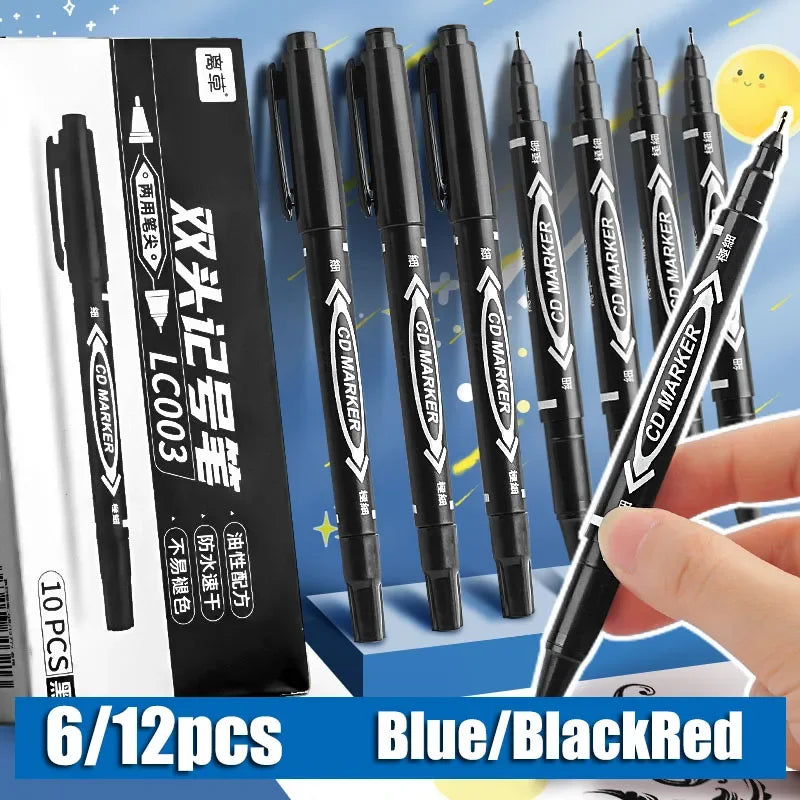 Buy The Best By Artsulli - Art is Long Life Short - 6/12Pcs Twin Tip Permanent Marker Black/Blue/Red Oil Pen Fine Nid Ink Stationery School
