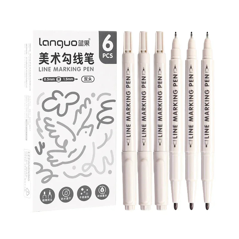 Buy The Best By Artsulli - Art is Long Life Short - 6 Pcs/Set Double Tip Line Marking Pen Drawing Manga Outlining Marker Brush for Sketch