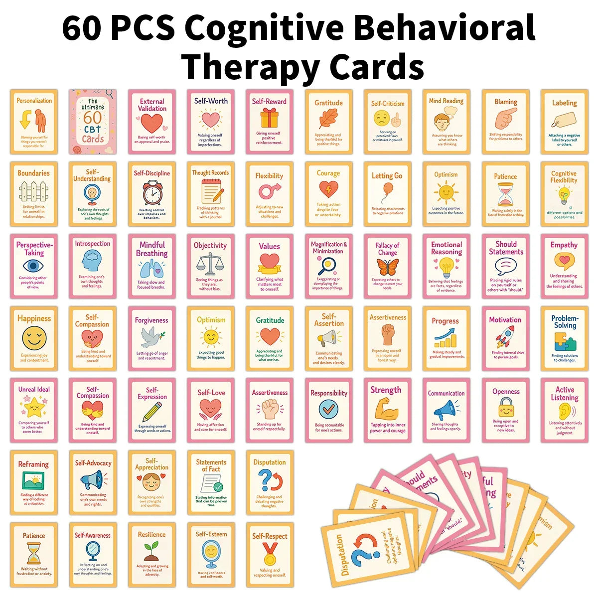 Buy The Best By Artsulli - Art is Long Life Short - 60pcs Cognitive Behavioral Therapy Cards,Cartoon Illustration,Mindfulness