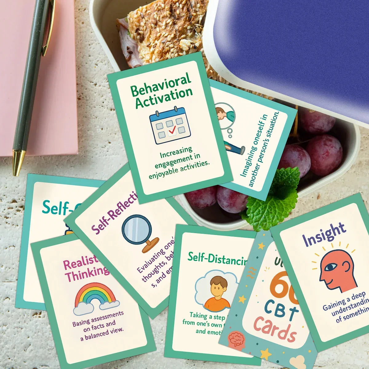 Buy The Best By Artsulli - Art is Long Life Short - 60pcs Cognitive Behavioral Therapy Cards,Cartoon Illustration,Mindfulness