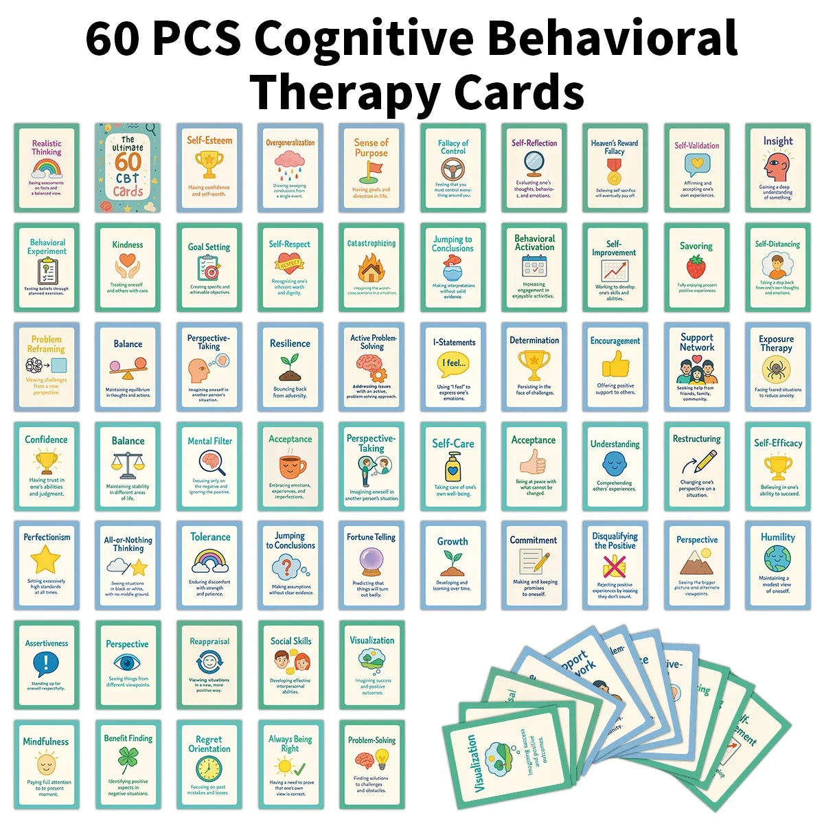 Buy The Best By Artsulli - Art is Long Life Short - 60pcs Cognitive Behavioral Therapy Cards,Cartoon Illustration,Mindfulness