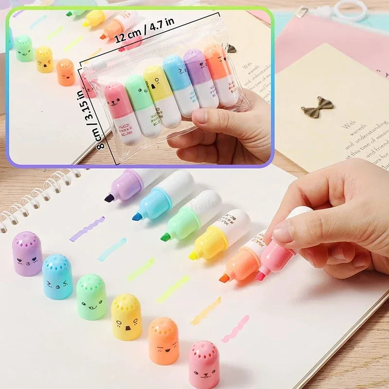 Buy The Best By Artsulli - Art is Long Life Short - 6Pcs Kawaii Mini Pills Highlighter Pen Set Cute Funny Smiling Face Fluorescent Marker