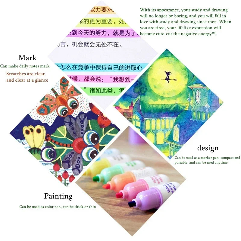 Buy The Best By Artsulli - Art is Long Life Short - 6Pcs Kawaii Mini Pills Highlighter Pen Set Cute Funny Smiling Face Fluorescent Marker