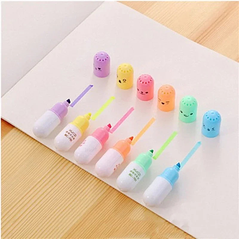 Buy The Best By Artsulli - Art is Long Life Short - 6Pcs Kawaii Mini Pills Highlighter Pen Set Cute Funny Smiling Face Fluorescent Marker