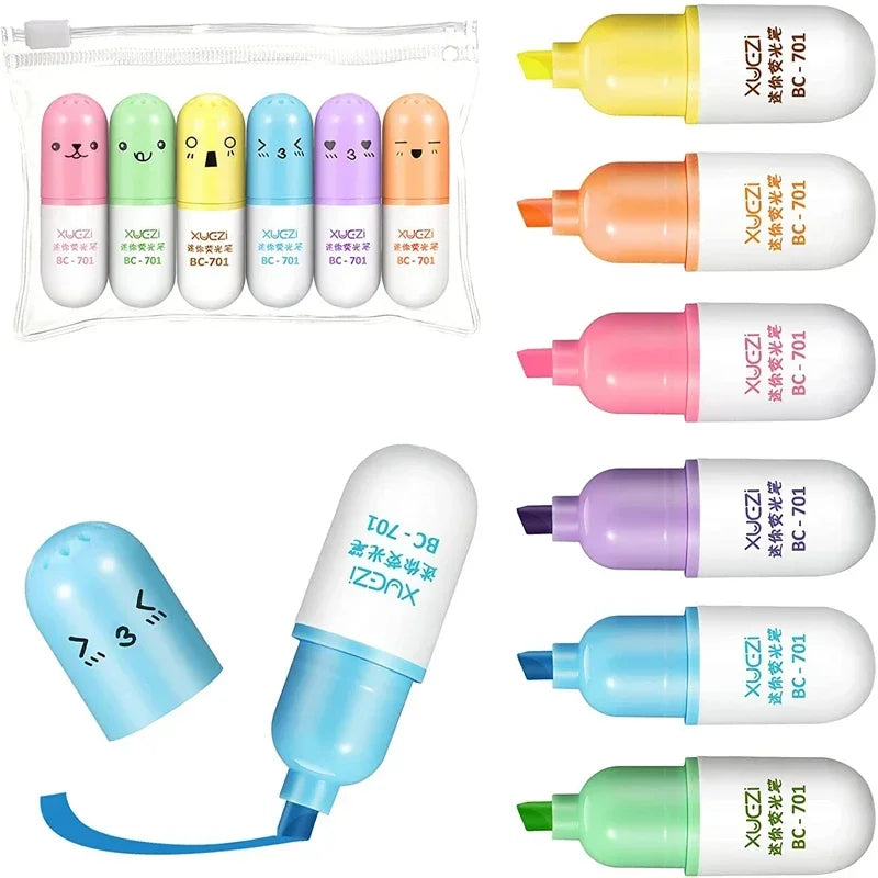 Buy The Best By Artsulli - Art is Long Life Short - 6Pcs Kawaii Mini Pills Highlighter Pen Set Cute Funny Smiling Face Fluorescent Marker