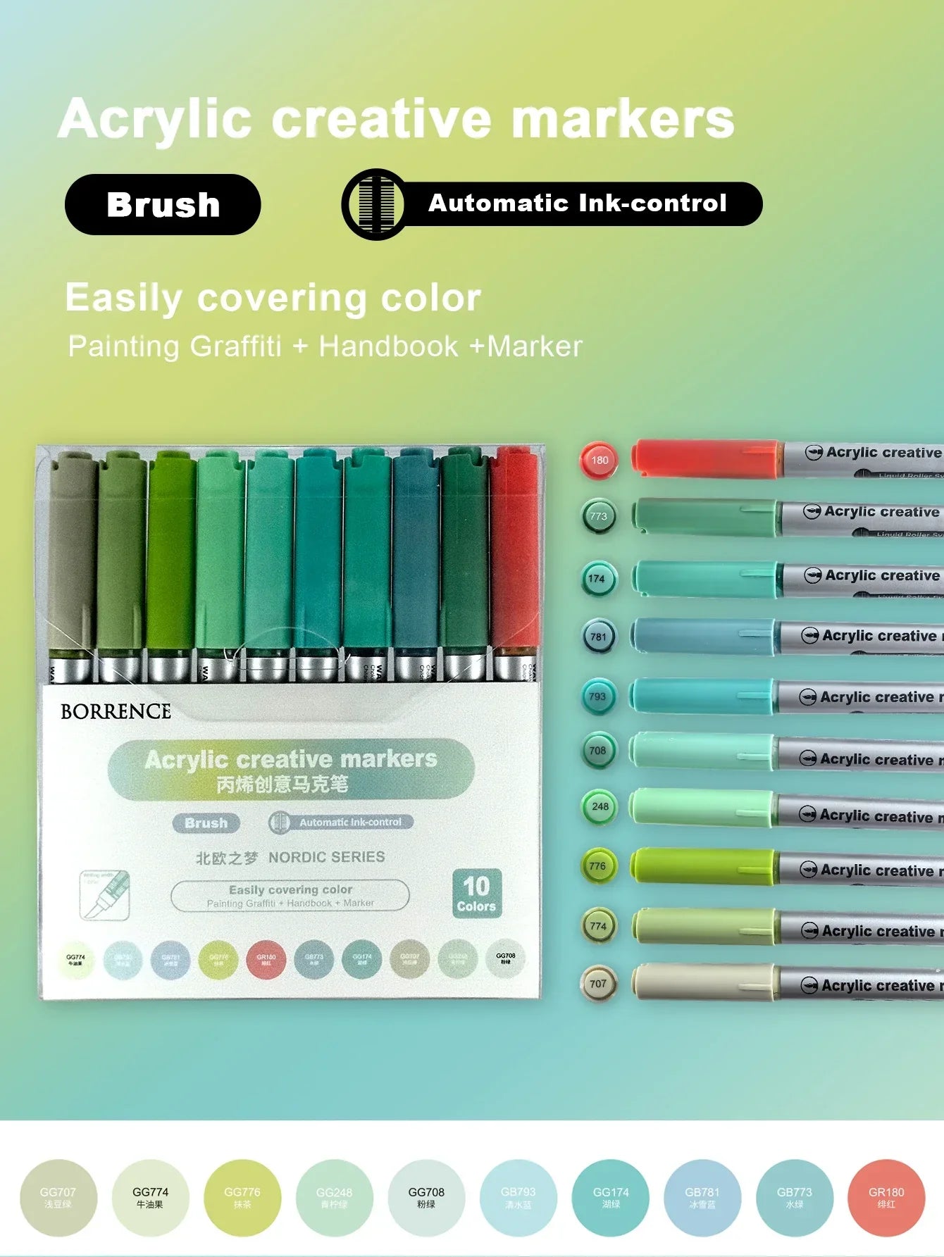 Buy The Best By Artsulli - Art is Long Life Short - Borrence Acrylic Brush Markers Set 10Pcs/Box 120 Colors Soft Head School Supplies