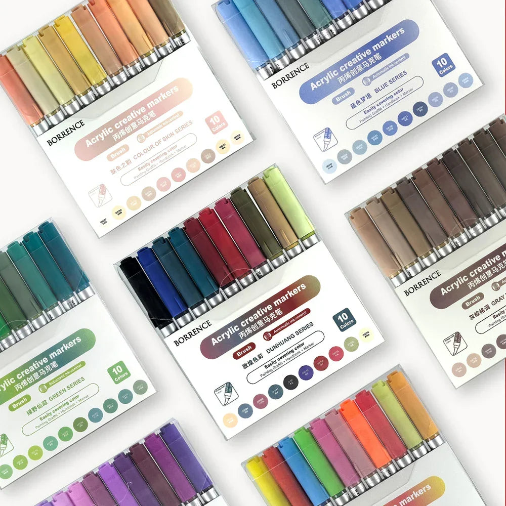 Buy The Best By Artsulli - Art is Long Life Short - Borrence Acrylic Brush Markers Set 10Pcs/Box 120 Colors Soft Head School Supplies