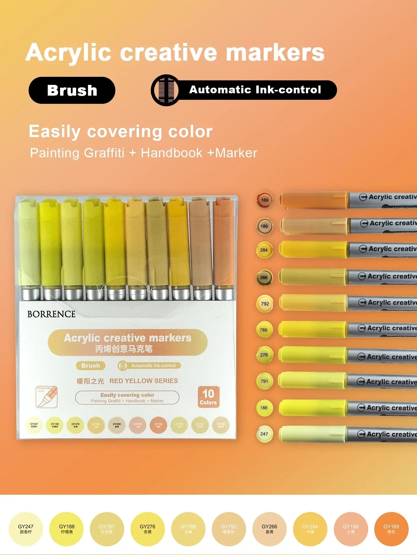 Buy The Best By Artsulli - Art is Long Life Short - Borrence Acrylic Brush Markers Set 10Pcs/Box 120 Colors Soft Head School Supplies