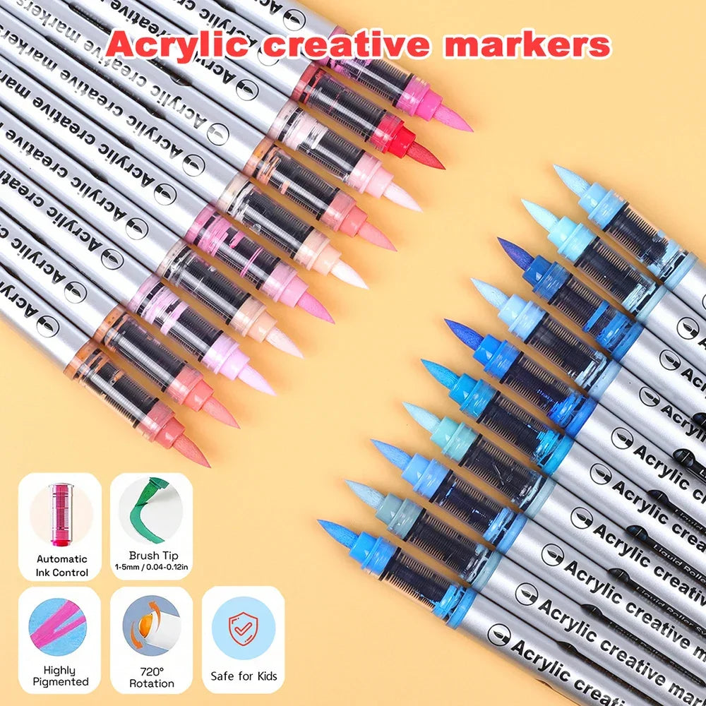 Buy The Best By Artsulli - Art is Long Life Short - Borrence Acrylic Brush Markers Set 10Pcs/Box 120 Colors Soft Head School Supplies