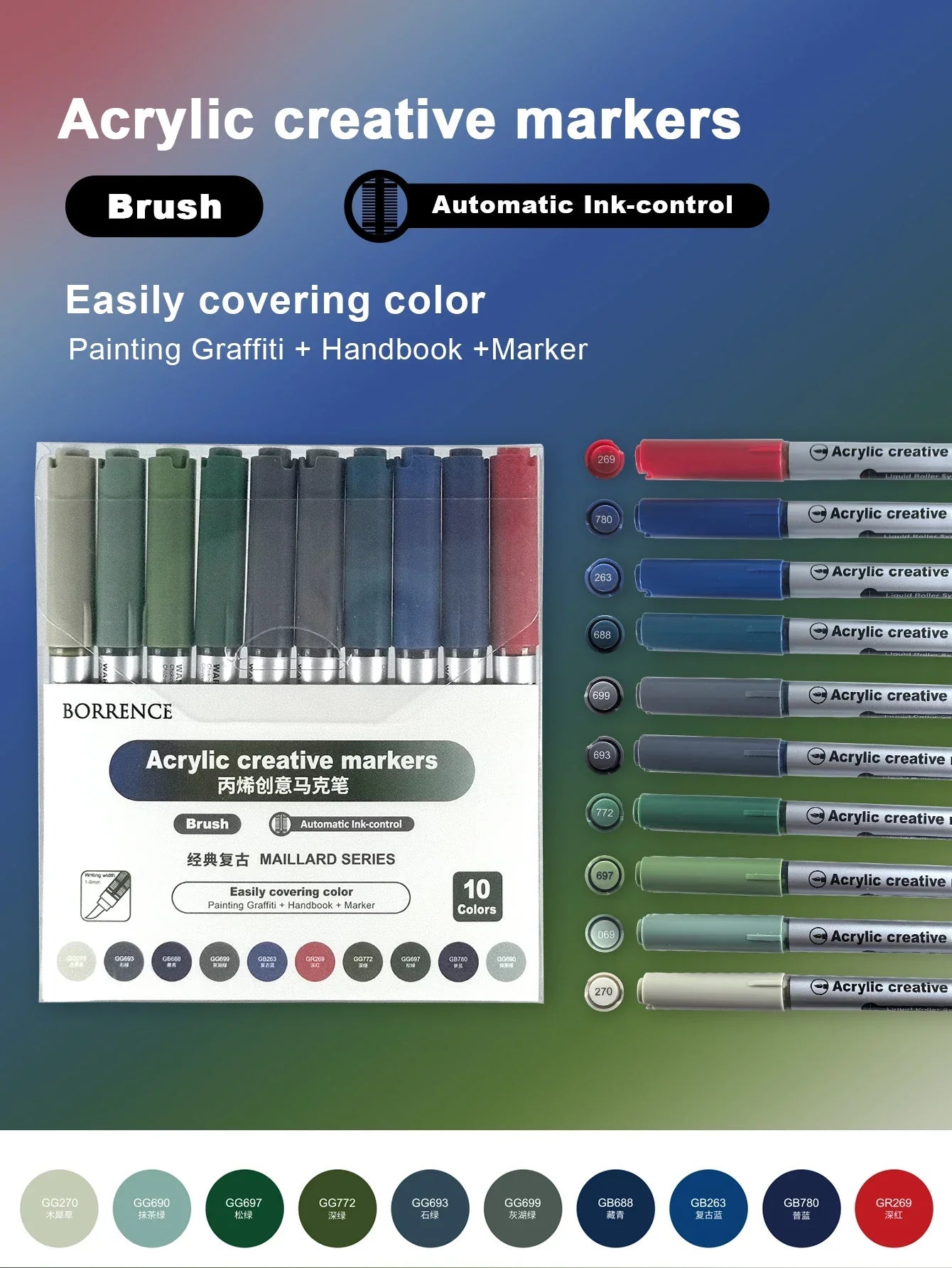 Buy The Best By Artsulli - Art is Long Life Short - Borrence Acrylic Brush Markers Set 10Pcs/Box 120 Colors Soft Head School Supplies