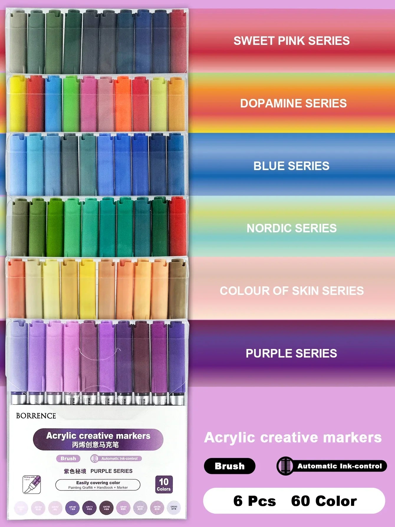 Buy The Best By Artsulli - Art is Long Life Short - Borrence Acrylic Brush Markers Set 10Pcs/Box 120 Colors Soft Head School Supplies