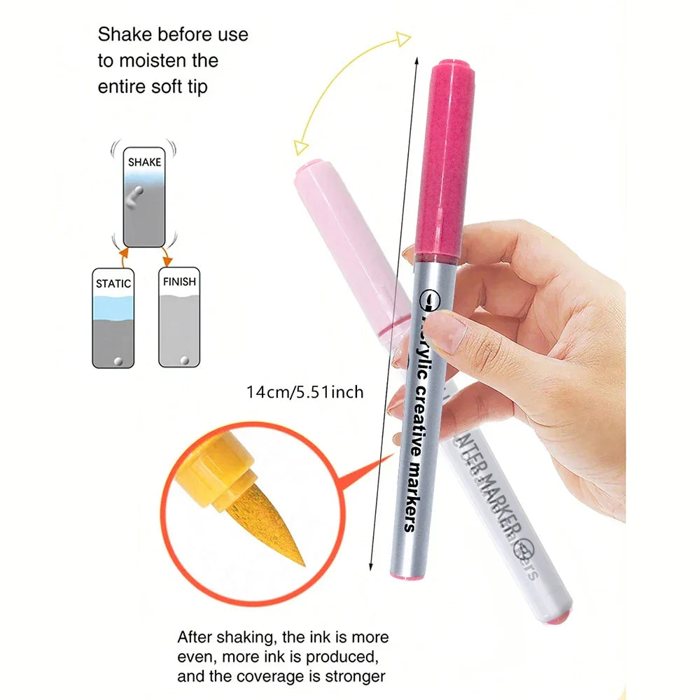 Buy The Best By Artsulli - Art is Long Life Short - Borrence Acrylic Brush Markers Set 10Pcs/Box 120 Colors Soft Head School Supplies