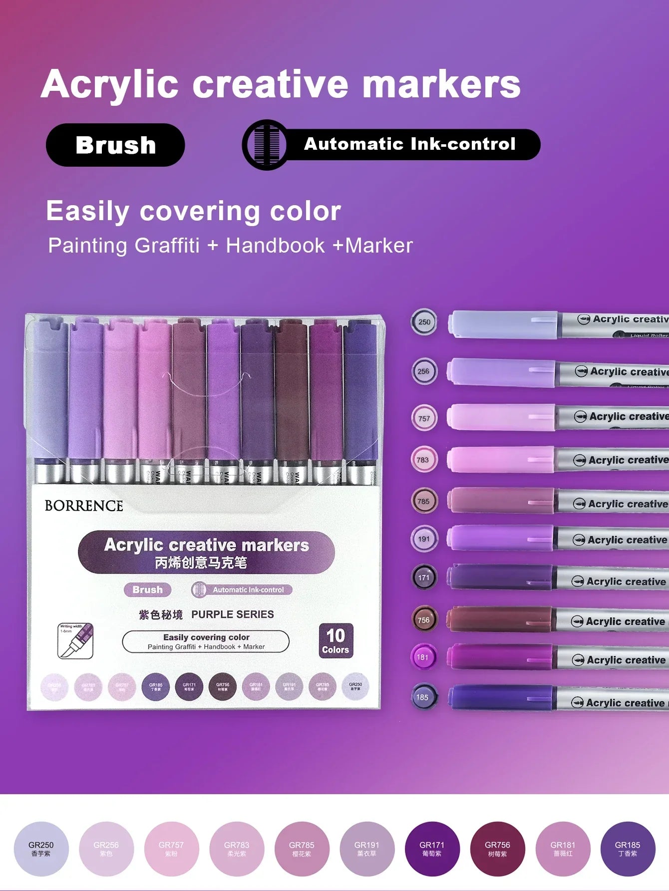 Buy The Best By Artsulli - Art is Long Life Short - Borrence Acrylic Brush Markers Set 10Pcs/Box 120 Colors Soft Head School Supplies