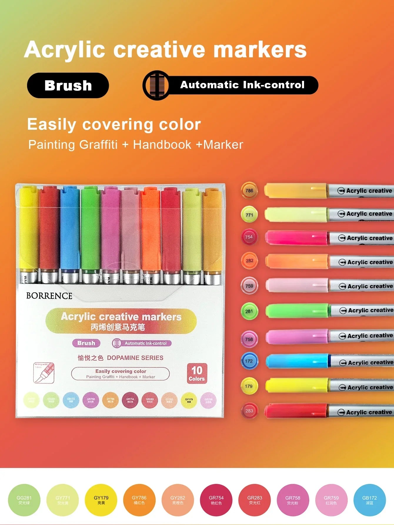 Buy The Best By Artsulli - Art is Long Life Short - Borrence Acrylic Brush Markers Set 10Pcs/Box 120 Colors Soft Head School Supplies