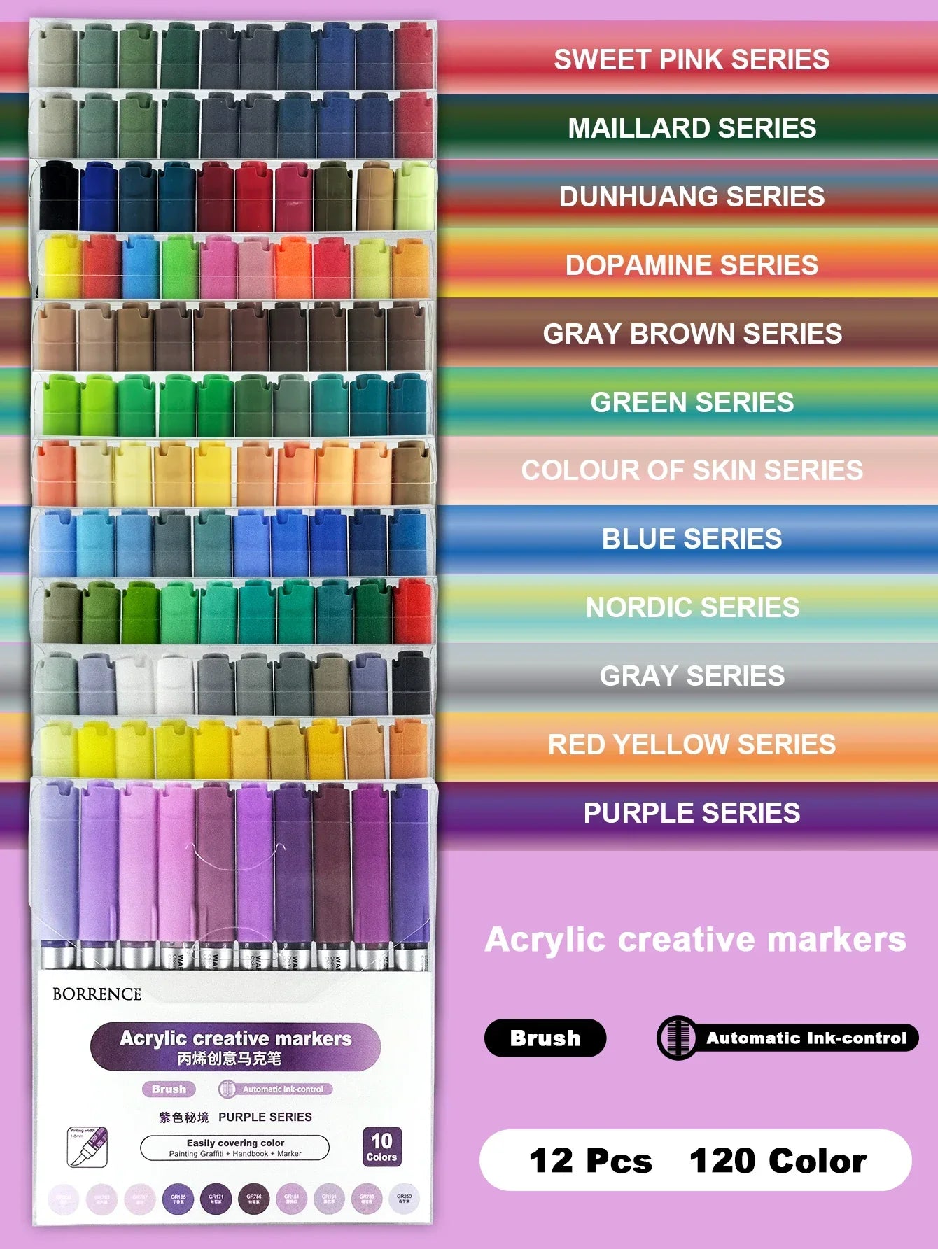 Buy The Best By Artsulli - Art is Long Life Short - Borrence Acrylic Brush Markers Set 10Pcs/Box 120 Colors Soft Head School Supplies