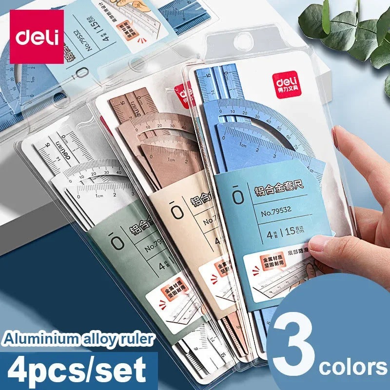 Buy The Best By Artsulli - Art is Long Life Short - Deli Metal Ruler School Drawing Measuring Triangle for Kids Learning Angle Straight Set