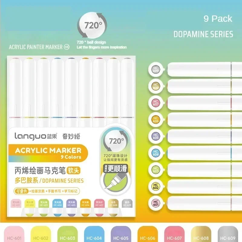 Buy The Best By Artsulli - Art is Long Life Short - LANGUO 207/9 Colors Direct Liquid Acrylic Marker Soft Brush Paint Pen For Manga