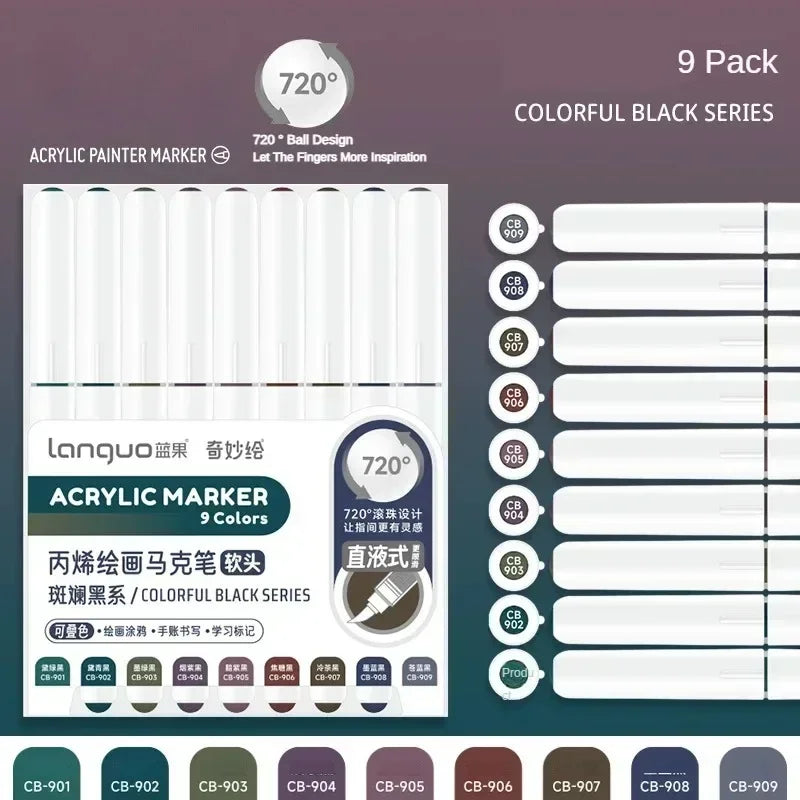 Buy The Best By Artsulli - Art is Long Life Short - Languo 207/9 Direct Liquid Acrylic Markers Brush Color Marker Pen for Rock Painting