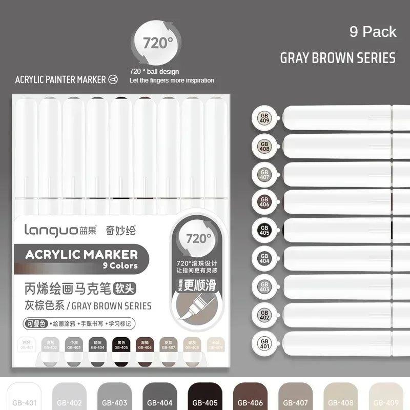 Buy The Best By Artsulli - Art is Long Life Short - Languo 207/9 Direct Liquid Acrylic Markers Brush Color Marker Pen for Rock Painting