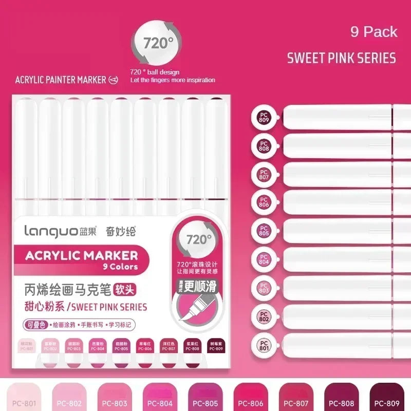 Buy The Best By Artsulli - Art is Long Life Short - Languo 207/9 Direct Liquid Acrylic Markers Brush Color Marker Pen for Rock Painting