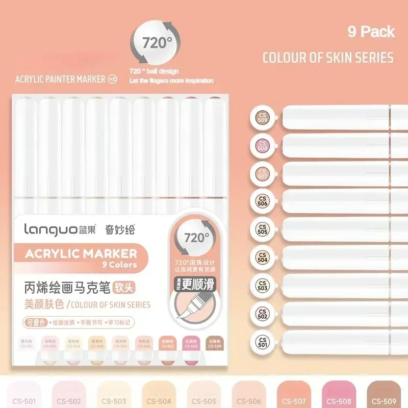 Buy The Best By Artsulli - Art is Long Life Short - LANGUO 240/9 Colors Direct Liquid Acrylic Marker Soft Brush Paint Pen For Manga