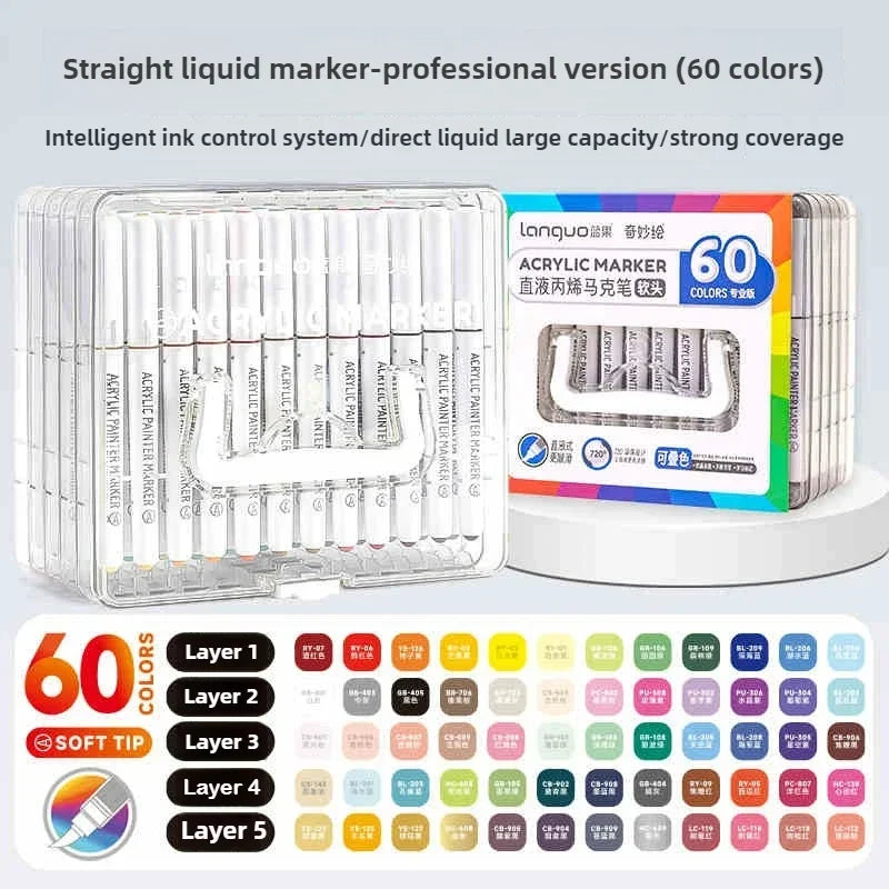 Buy The Best By Artsulli - Art is Long Life Short - LANGUO 240/9 Colors Direct Liquid Acrylic Marker Soft Brush Paint Pen For Manga