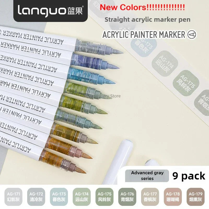 Buy The Best By Artsulli - Art is Long Life Short - LANGUO 240/9 Colors Direct Liquid Acrylic Marker Soft Brush Paint Pen For Manga
