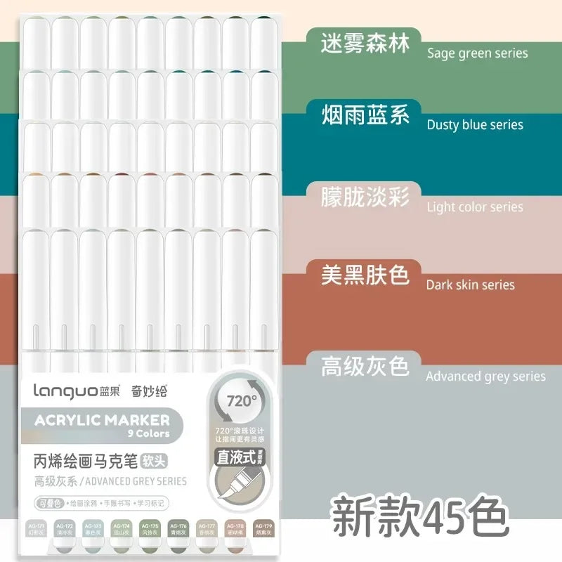 Buy The Best By Artsulli - Art is Long Life Short - LANGUO 240/9 Colors Direct Liquid Acrylic Marker Soft Brush Paint Pen For Manga