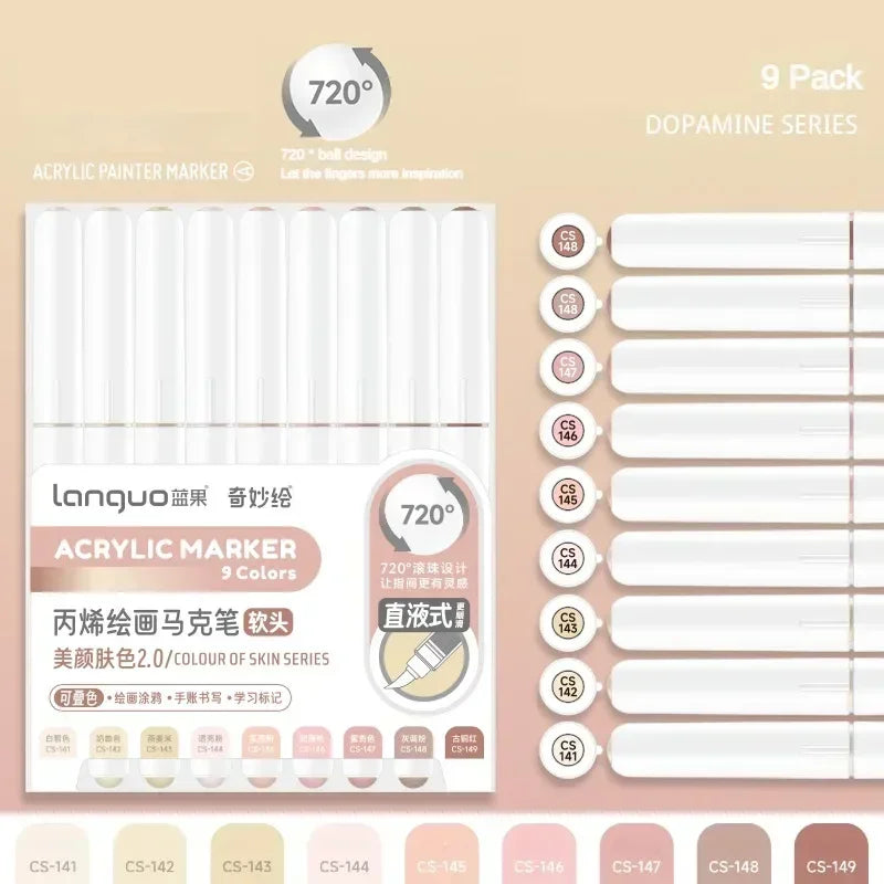 Buy The Best By Artsulli - Art is Long Life Short - LANGUO 240/9 Colors Direct Liquid Acrylic Marker Soft Brush Paint Pen For Manga