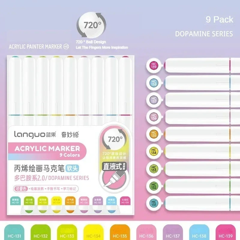 Buy The Best By Artsulli - Art is Long Life Short - LANGUO 240/9 Colors Direct Liquid Acrylic Marker Soft Brush Paint Pen For Manga