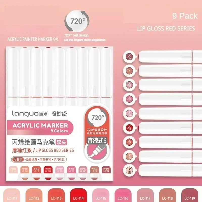 Buy The Best By Artsulli - Art is Long Life Short - LANGUO 240/9 Colors Direct Liquid Acrylic Marker Soft Brush Paint Pen For Manga