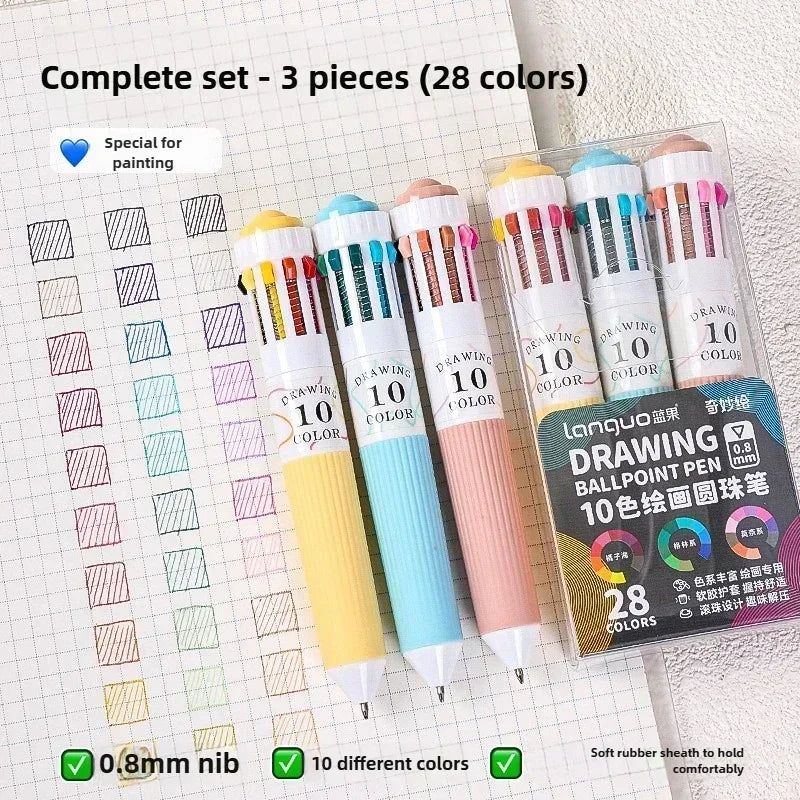 Buy The Best By Artsulli - Art is Long Life Short - LANGUO 28/30 Colors Ballpoint Pen 0.8mm Cartoon Soft Grip Press for Drawing Multicolor