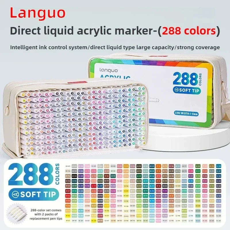 Buy The Best By Artsulli - Art is Long Life Short - LANGUO 288/9 Colors Direct Liquid Acrylic Markers Brush Marker Pen for Painting Stone