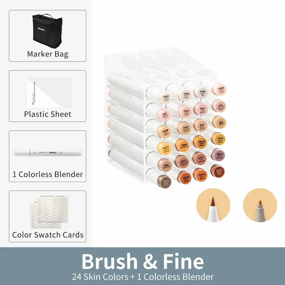 Buy The Best By Artsulli - Art is Long Life Short - Ohuhu Honolulu 24 Skin Colors Marker Pen Set Alcohol Markers Refillable Dual Tips