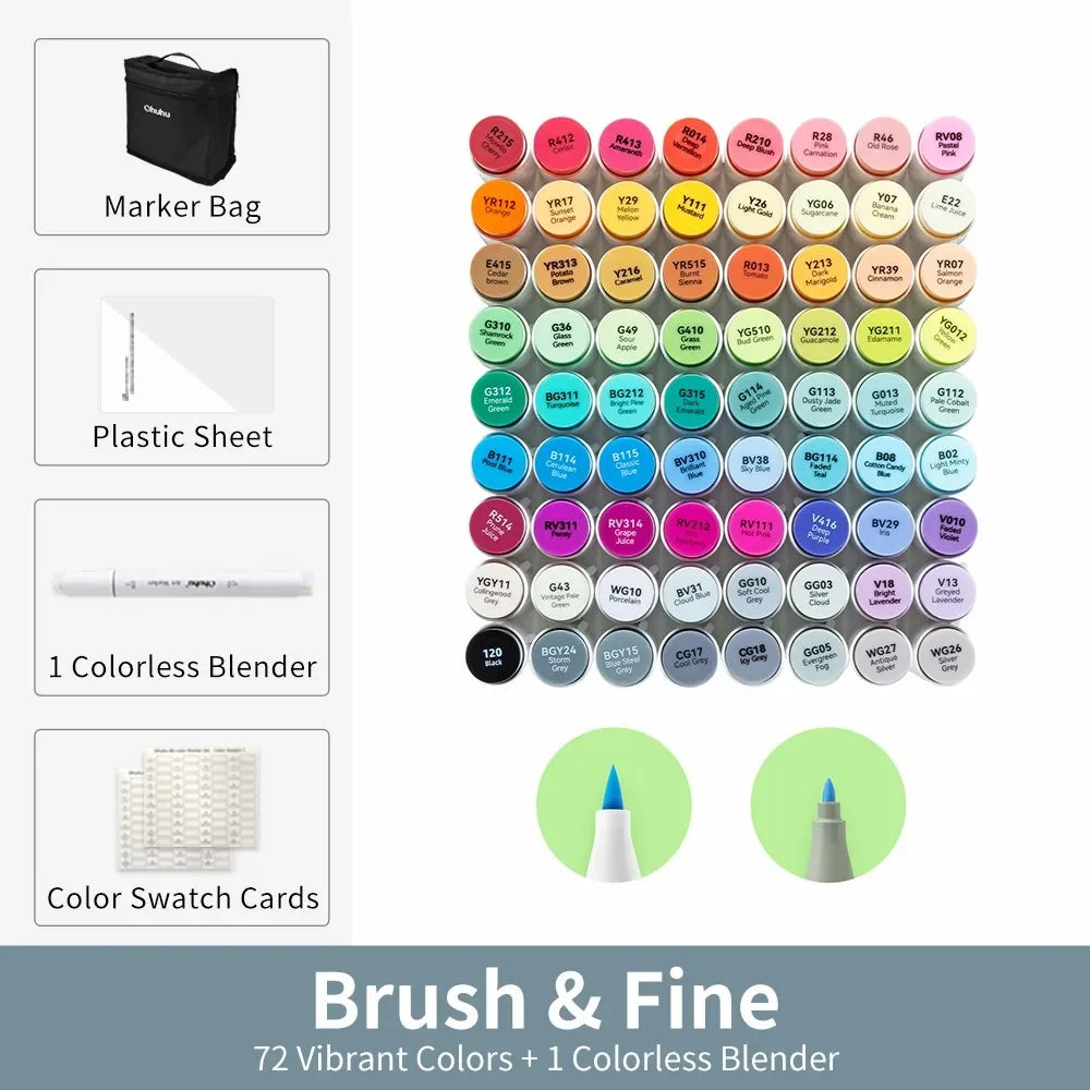 Buy The Best By Artsulli - Art is Long Life Short - Ohuhu Honolulu 72 Colors Marker Pen Set Alcohol Markers Refillable Dual Tips Sketching