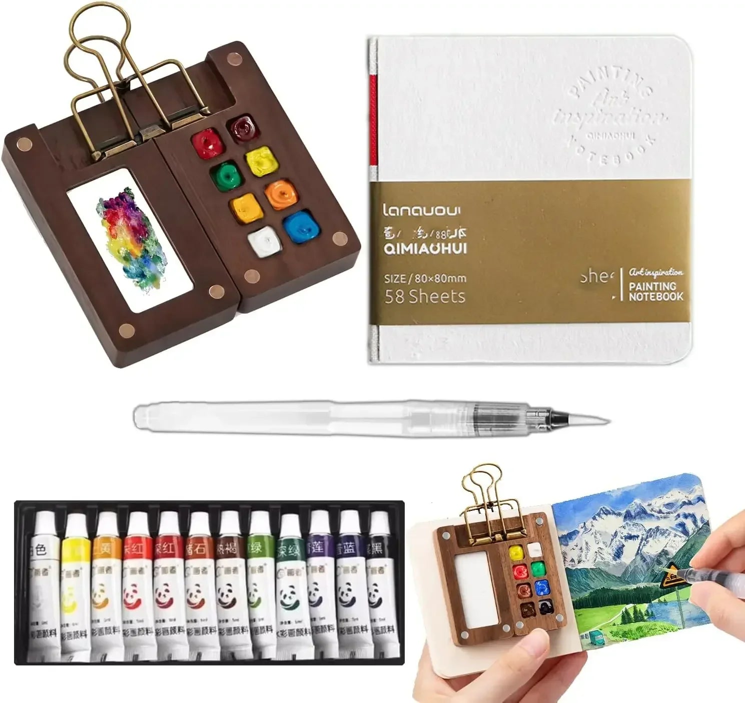 Buy The Best By Artsulli - Art is Long Life Short - Portable Watercolor Set Travel Palette Sketchbook Brush Pens Binder Clips for Artists