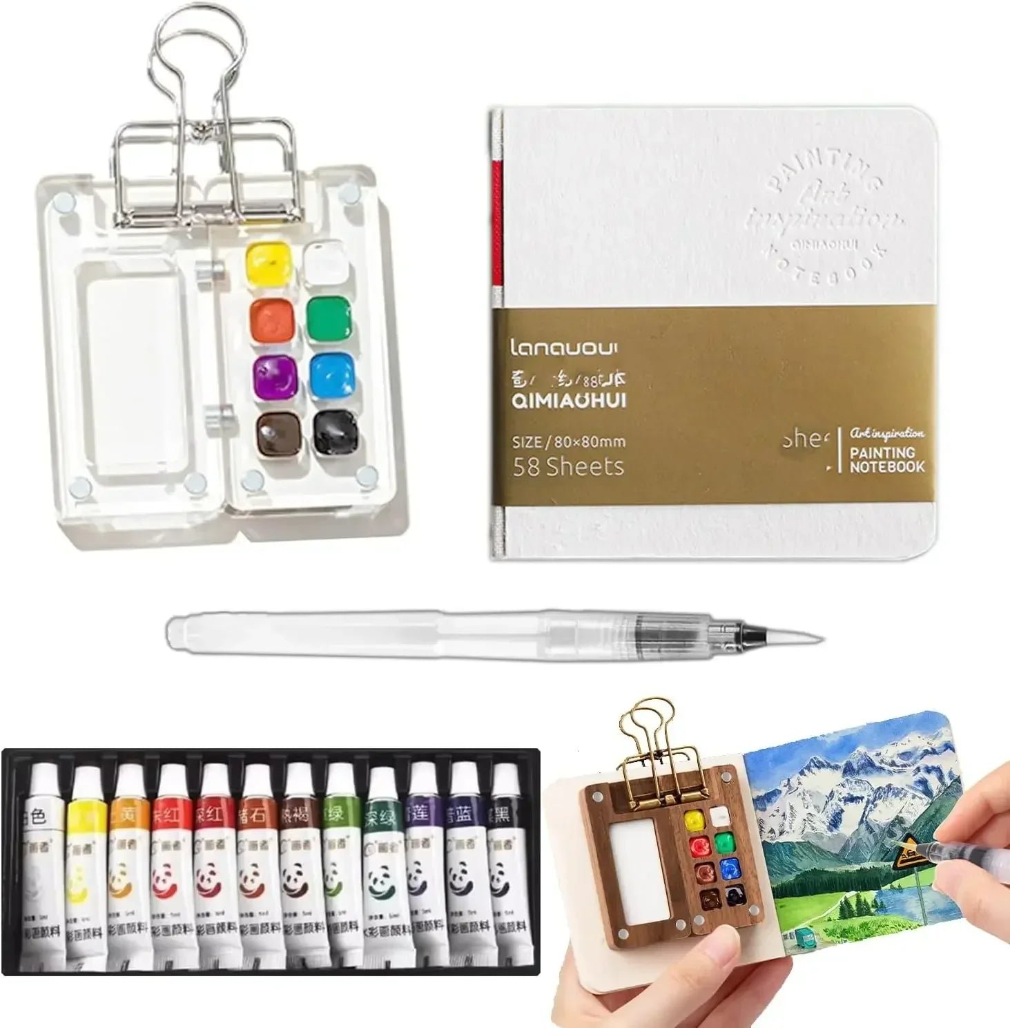 Buy The Best By Artsulli - Art is Long Life Short - Portable Watercolor Set Travel Palette Sketchbook Brush Pens Binder Clips for Artists