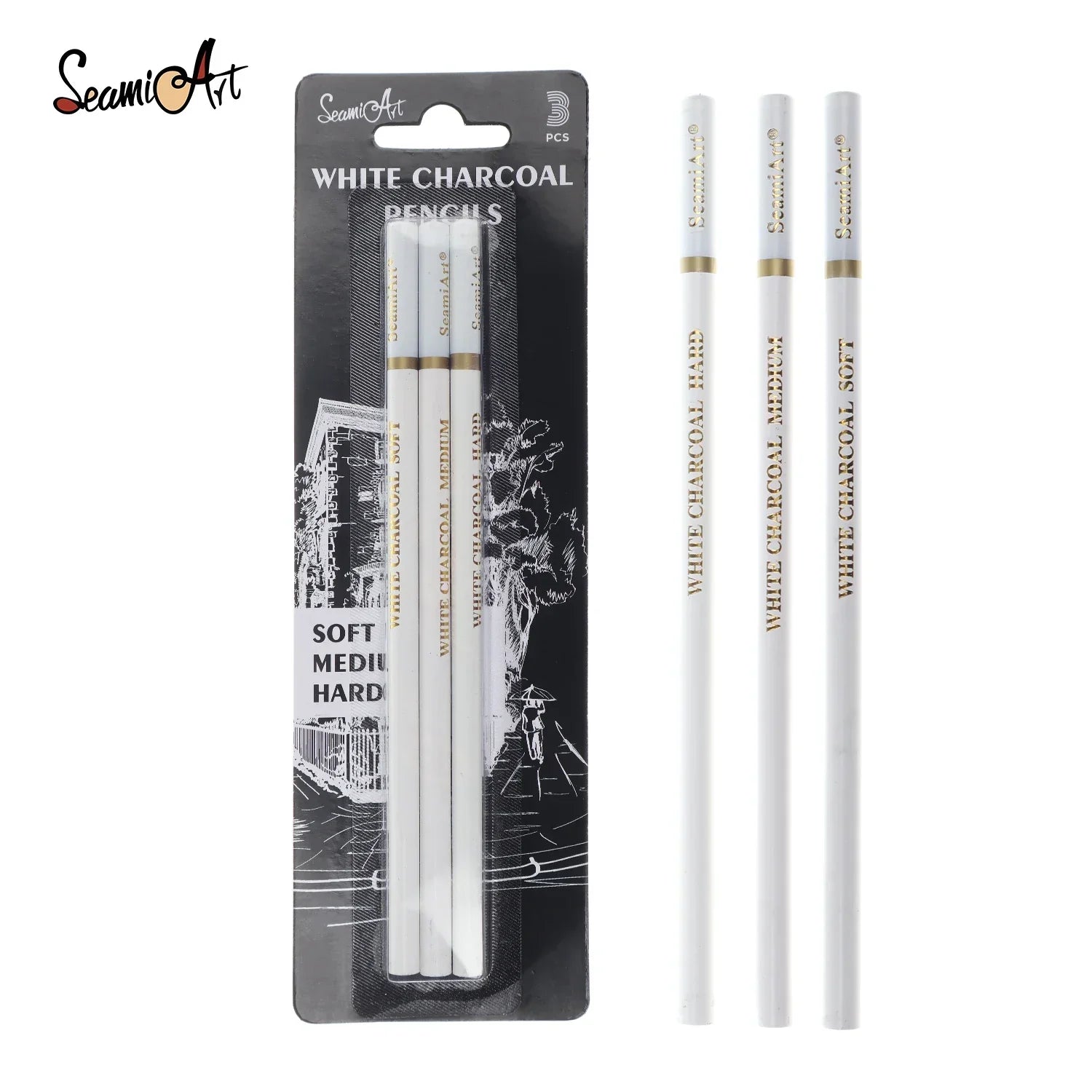 Buy The Best By Artsulli - Art is Long Life Short - SeamiArt 3Pcs White Soft/Medium/Hard Charcoal Pencil for Sketch Carbon Pen Tools Office
