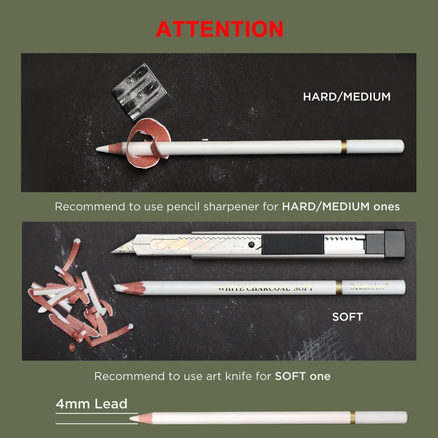 Buy The Best By Artsulli - Art is Long Life Short - SeamiArt 3Pcs White Soft/Medium/Hard Charcoal Pencil for Sketch Carbon Pen Tools Office