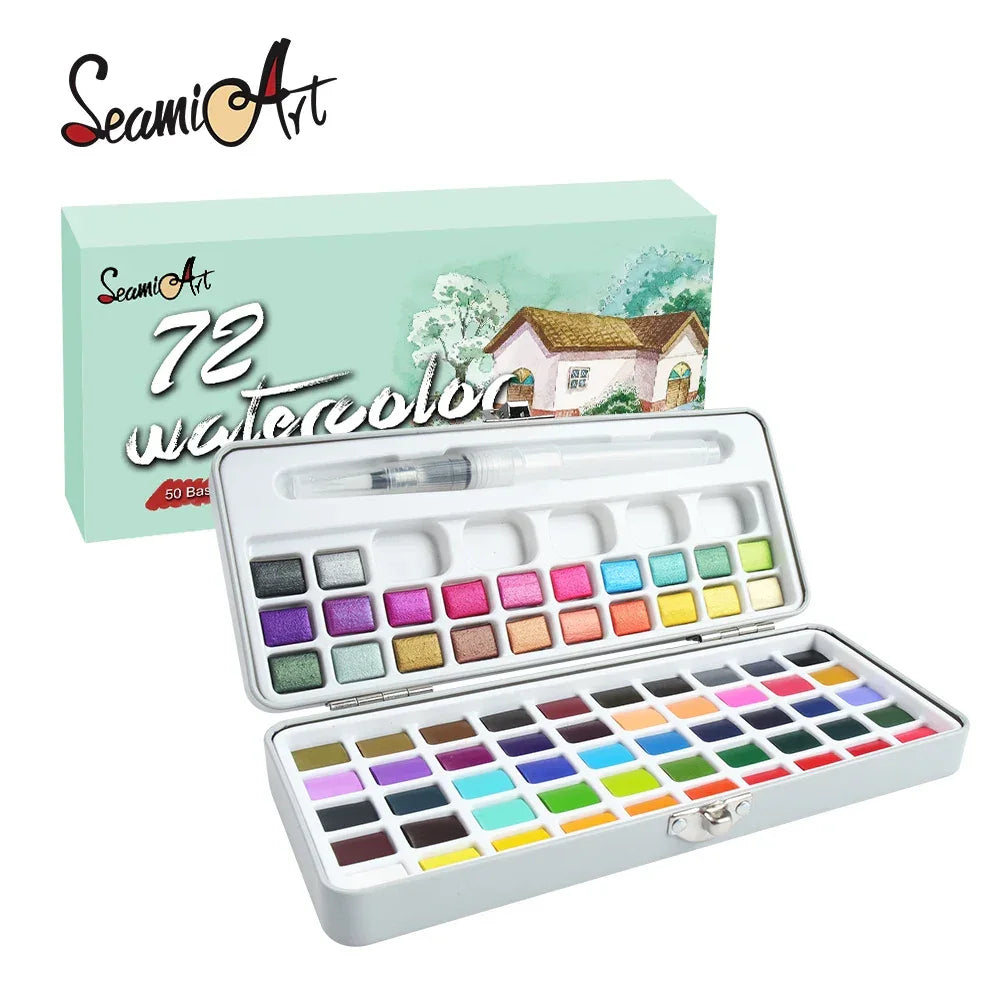 Buy The Best By Artsulli - Art is Long Life Short - Seamiart 50/72/90/100 Color Solid Watercolor Paint Set Basic Neone Glitter Pigments